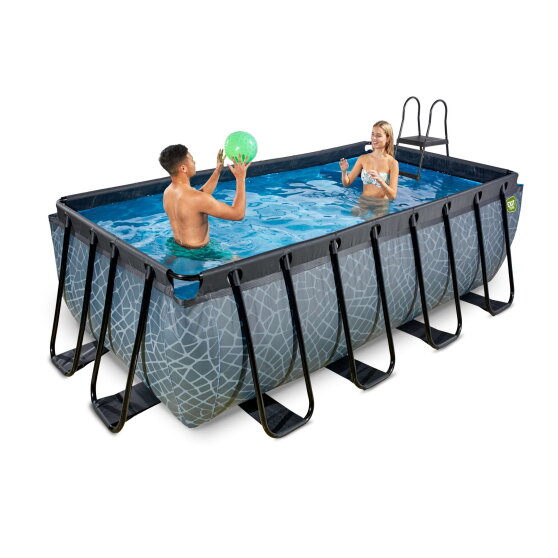 Piscina EXIT Stone 400x200x122cm con bomba de depuraci&oacute;n, color gris