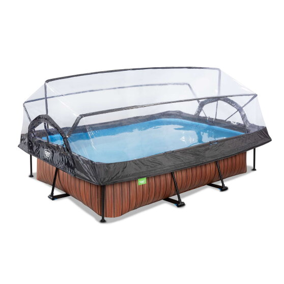 Piscina EXIT Wood 300x200x65cm con bomba de depuración y cúpula, color marrón