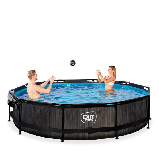 Piscina EXIT Black Wood &oslash;360x76cm con bomba de depuraci&oacute;n y c&uacute;pula, color negro