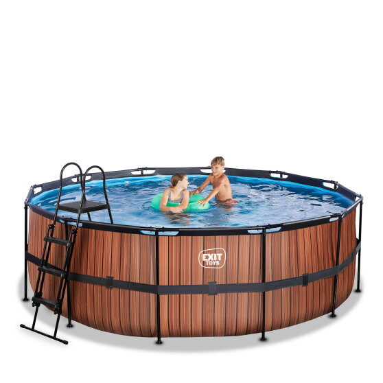 Piscina EXIT Wood ø427x122cm con bomba de filtrado de arena, color marrón