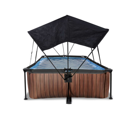 Piscina EXIT Wood 300x200x65cm con bomba de depuraci&oacute;n y toldo, color marr&oacute;n