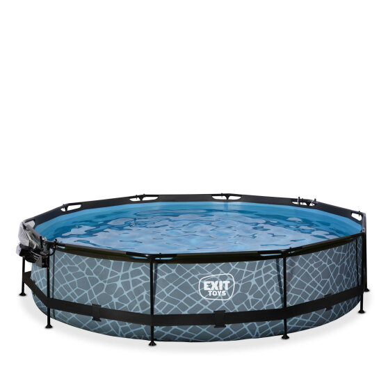 Piscina EXIT Stone ø360x76cm con bomba de depuración y cúpula, color gris