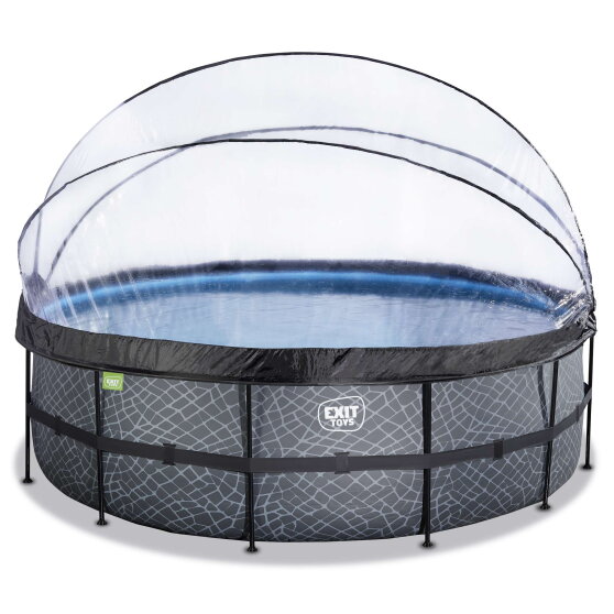 Piscina EXIT Stone ø450x122cm con bomba de filtrado de arena y cúpula, color gris