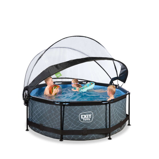Piscina EXIT Stone &oslash;244x76cm con bomba de depuraci&oacute;n y c&uacute;pula, color gris