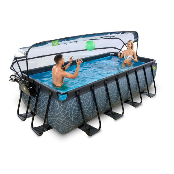 Piscina EXIT Stone 400x200x100cm con bomba de filtrado de arena y cúpula, color gris