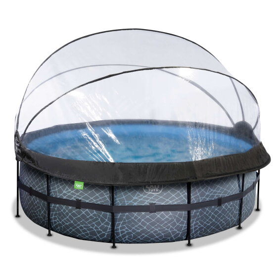 Piscina EXIT Stone ø427x122cm con bomba de filtrado de arena y cúpula, color gris