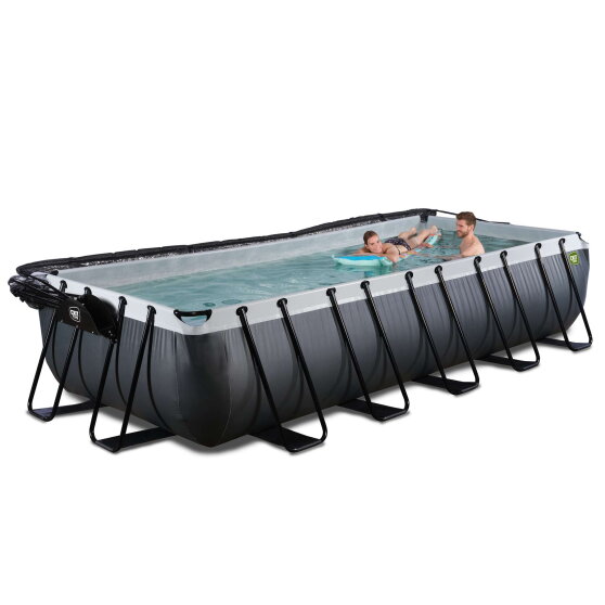 Piscina EXIT Black Leather 540x250x100cm con bomba de filtrado de arena y cúpula y bomba de calor, color negro