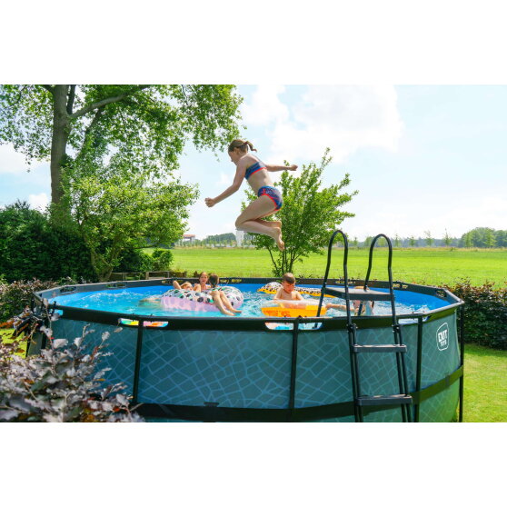 Piscina EXIT Stone ø488x122cm con bomba de depuración, color gris