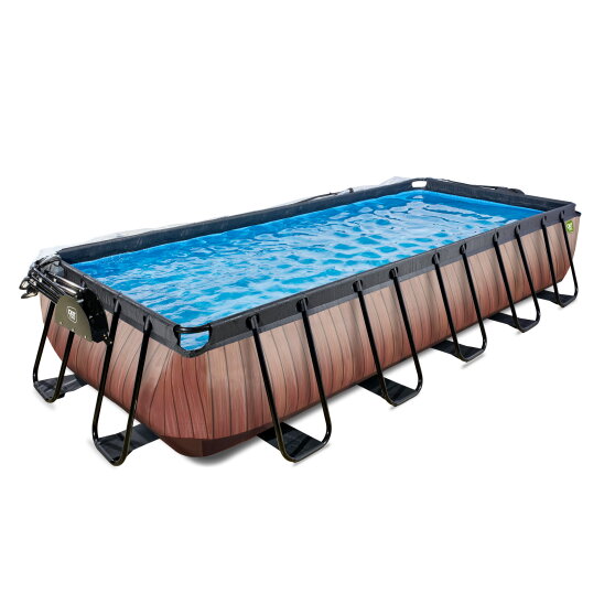 EXIT Wood pool 540x250x100cm with sand filter pump and dome - brown