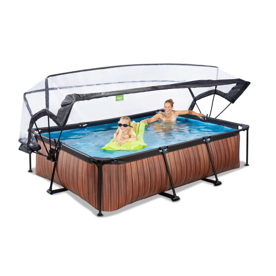 Piscina EXIT Wood 300x200x65cm con bomba de depuración y cúpula, color marrón