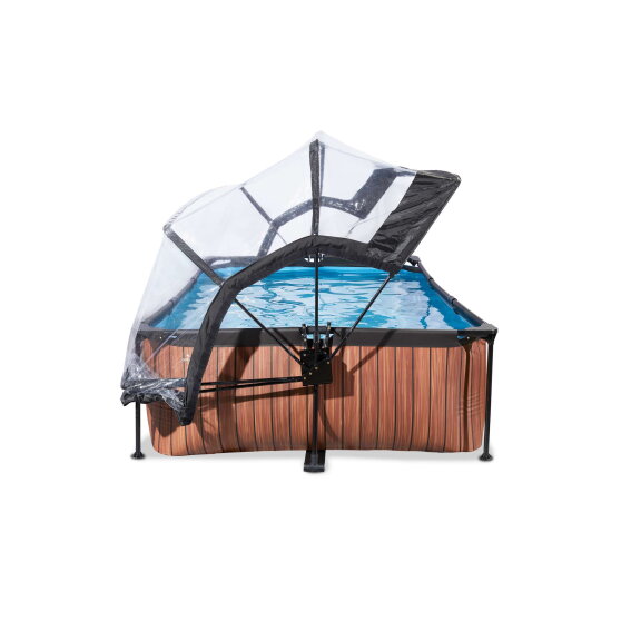Piscina EXIT Wood 220x150x65cm con bomba de depuraci&oacute;n y c&uacute;pula, color marr&oacute;n