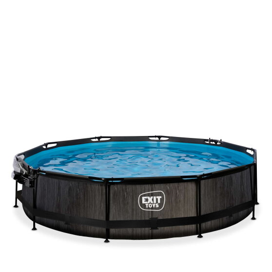 Piscina EXIT Black Wood &oslash;360x76cm con bomba de depuraci&oacute;n y c&uacute;pula, color negro