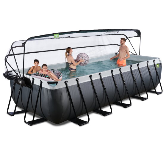 EXIT Black Leather pool 540x250x122cm with sand filter pump and dome and accessory set - black