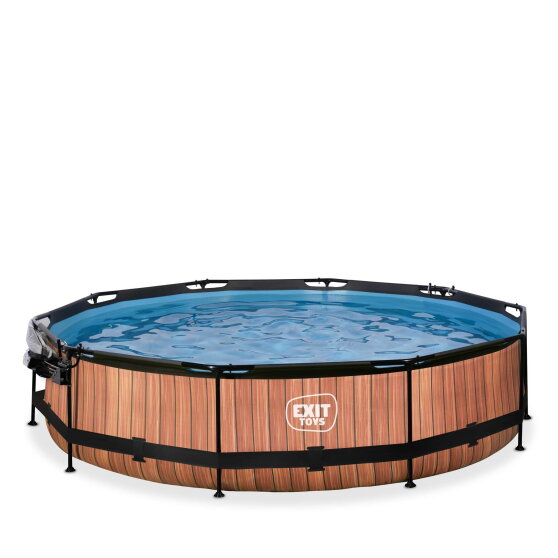 Piscina EXIT Wood ø360x76cm con bomba de depuración y cúpula, color marrón