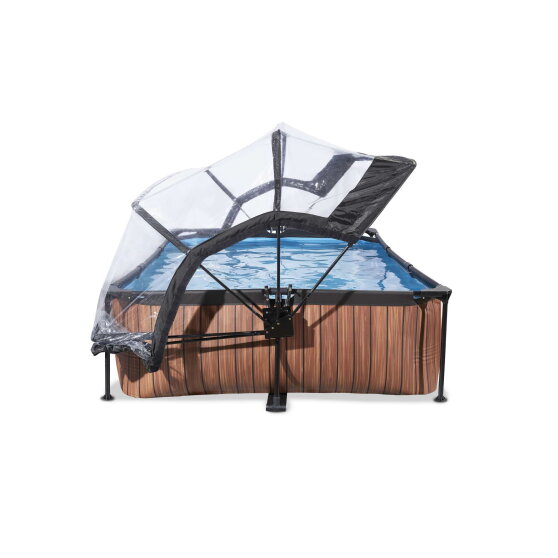 Piscina EXIT Wood 300x200x65cm con bomba de depuración y cúpula, color marrón