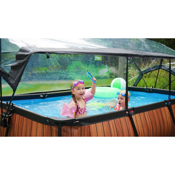Piscina EXIT Wood 300x200x65cm con bomba de depuraci&oacute;n y c&uacute;pula, color marr&oacute;n