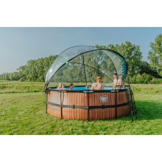 EXIT Black Leather pool ø427x122cm with sand filter pump and dome - black