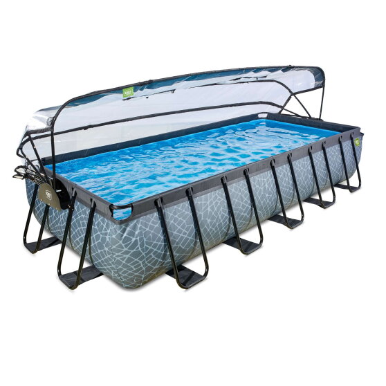 Piscina EXIT Stone 540x250x100cm con bomba de filtrado de arena y c&uacute;pula, color gris