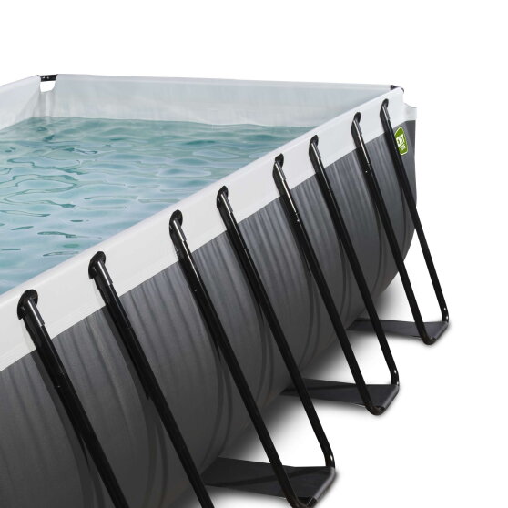 Piscina EXIT Black Leather 400x200x122cm con bomba de filtrado de arena y cúpula y bomba de calor, color negro