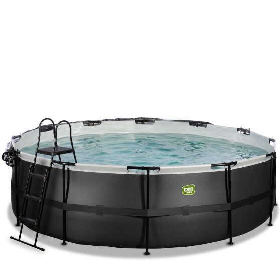 Piscina EXIT Black Leather ø488x122cm con bomba de filtrado de arena y cúpula y bomba de calor, color negro
