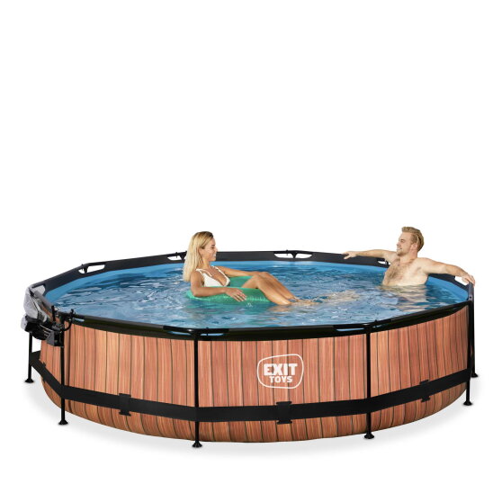 Piscina EXIT Wood ø360x76cm con bomba de depuración y cúpula, color marrón