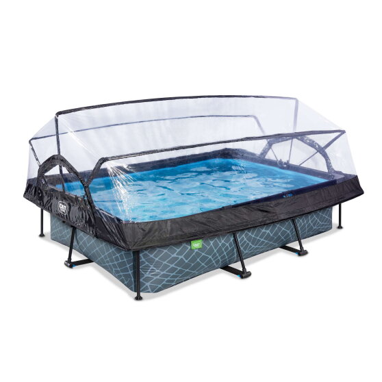 Piscina EXIT Stone 300x200x65cm con bomba de depuración y cúpula, color gris