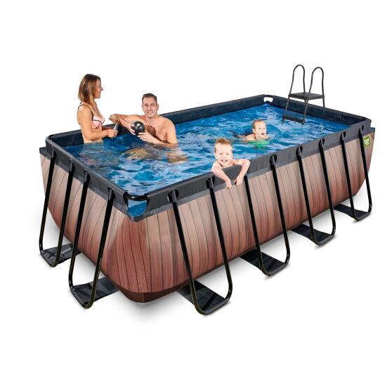 Piscina EXIT Wood 400x200x122cm con bomba de filtrado de arena, color marrón