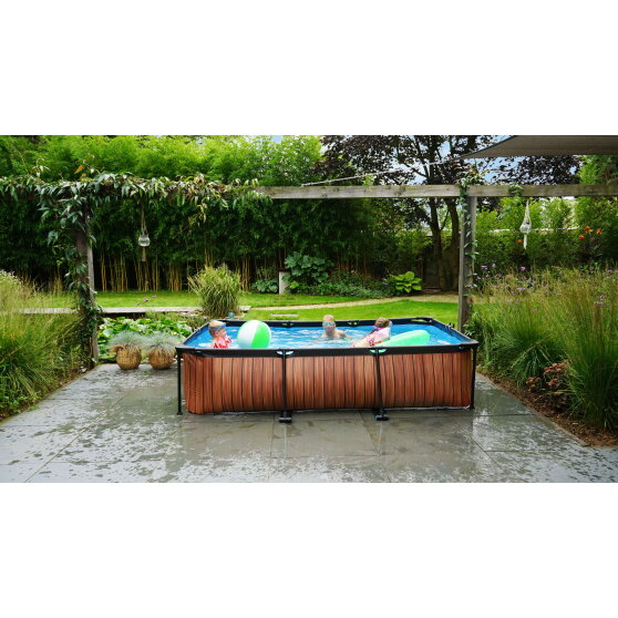 Piscina EXIT Wood 300x200x65cm con bomba de depuración, color marrón