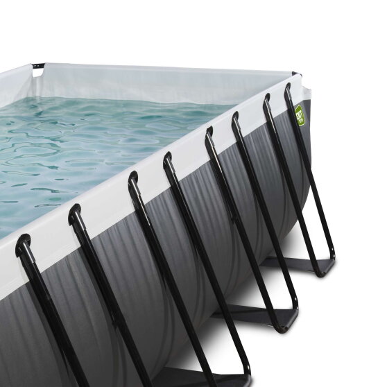 Piscina EXIT Black Leather 400x200x100cm con bomba de filtrado de arena y cúpula y bomba de calor, color negro