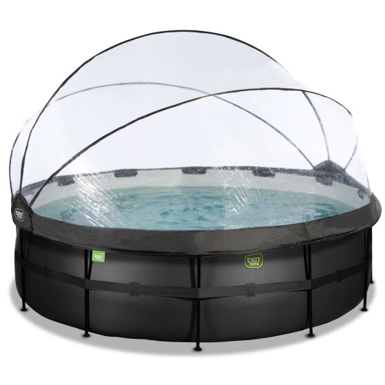 Piscina EXIT Black Leather &oslash;450x122cm con bomba de filtrado de arena y c&uacute;pula, color negro