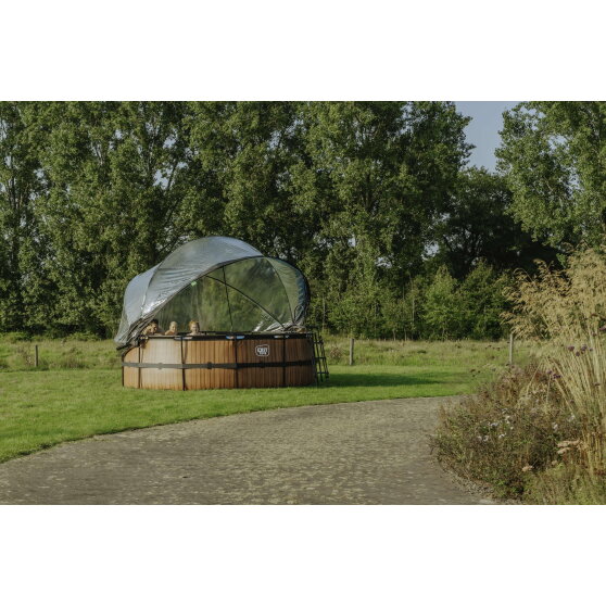 Piscina EXIT Black Leather &oslash;427x122cm con bomba de filtrado de arena y c&uacute;pula y bomba de calor, color negro