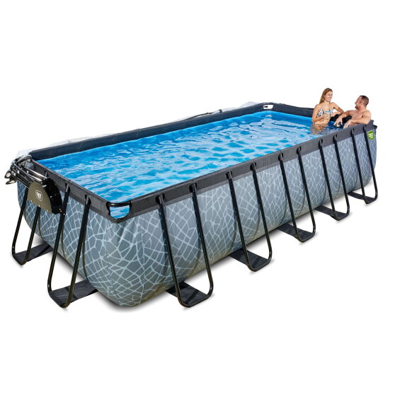 Piscina EXIT Stone 540x250x122cm con bomba de filtrado de arena y c&uacute;pula, color gris