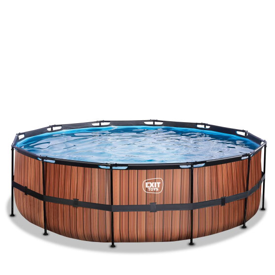 Piscina EXIT Wood ø450x122cm con bomba de filtrado de arena, color marrón