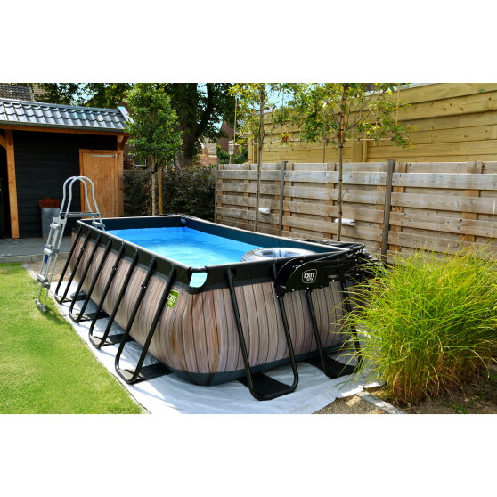 EXIT Wood pool 400x200x100cm with sand filter pump - brown