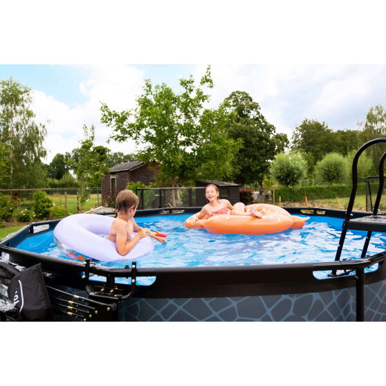 Piscina EXIT Stone ø360x122cm con bomba de filtrado de arena, color gris