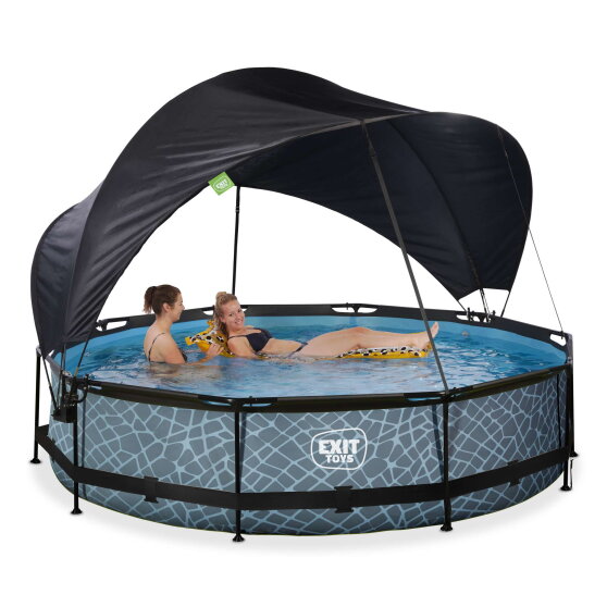 Piscina EXIT Stone ø360x76cm con bomba de depuración y toldo, color gris