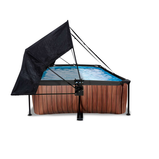Piscina EXIT Wood 300x200x65cm con bomba de depuraci&oacute;n y toldo, color marr&oacute;n