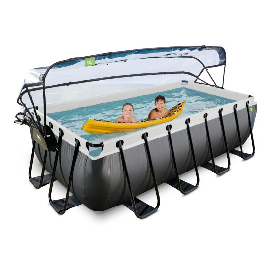 EXIT Black Leather pool 400x200x100cm with sand filter pump and dome and heat pump - black