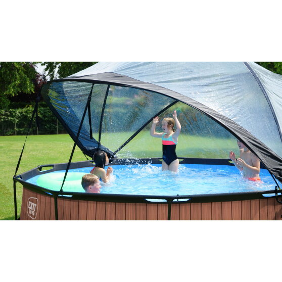 Piscina EXIT Black Wood &oslash;360x76cm con bomba de depuraci&oacute;n y c&uacute;pula, color negro