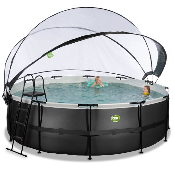 EXIT Black Leather pool ø450x122cm with sand filter pump and dome and accessory set - black