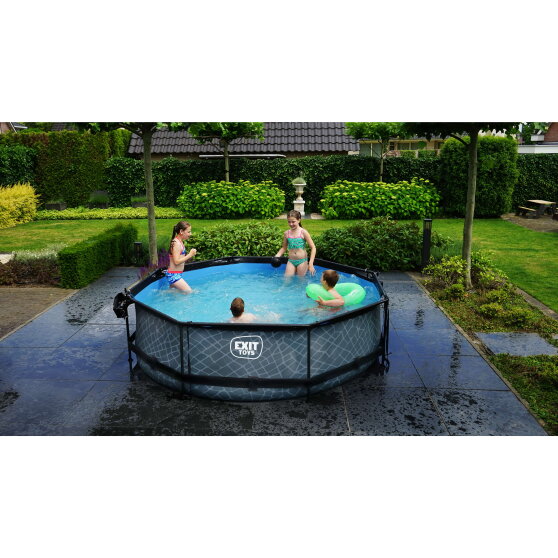 Piscina EXIT Stone &oslash;300x76cm con bomba de depuraci&oacute;n, color gris