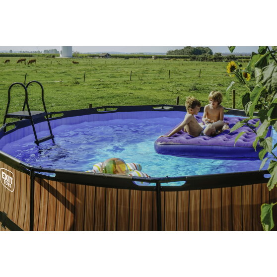 Piscina EXIT Wood ø427x122cm con bomba de depuración, color marrón