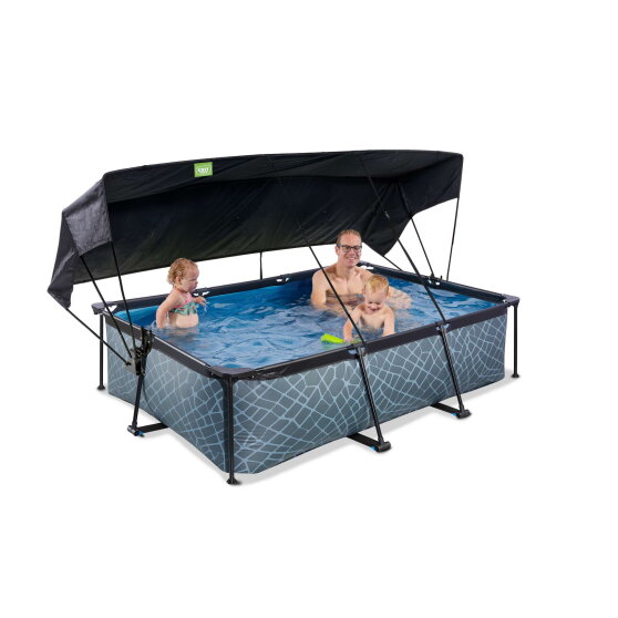 Piscina EXIT Stone 220x150x65cm con bomba de depuración y toldo, color gris