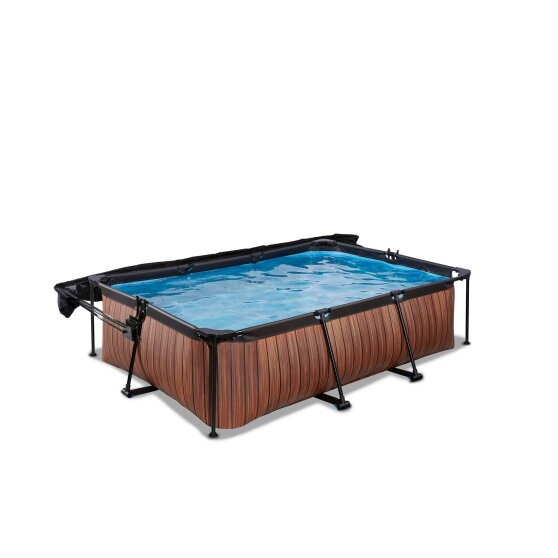 Piscina EXIT Wood 220x150x65cm con bomba de depuración y toldo, color marrón