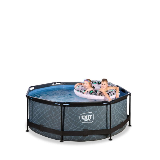 Piscina EXIT Stone ø244x76cm con bomba de depuración, color gris