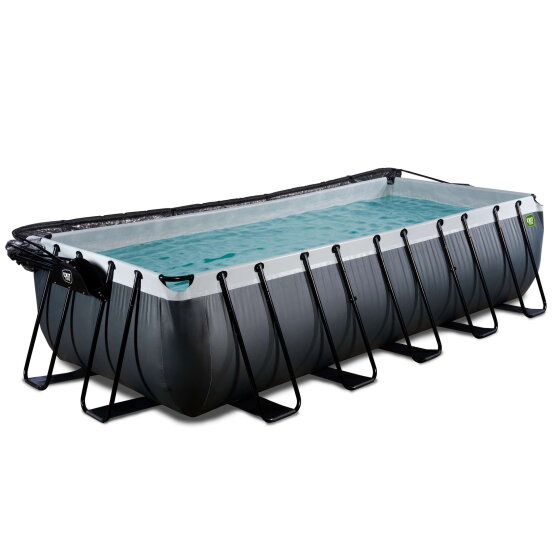 Piscina EXIT Black Leather 540x250x122cm con bomba de filtrado de arena y cúpula y bomba de calor, color negro
