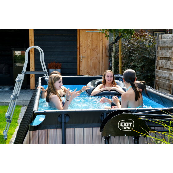 EXIT Wood pool 400x200x100cm with sand filter pump - brown