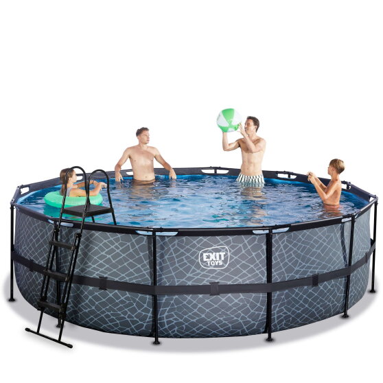 Piscina EXIT Stone ø488x122cm con bomba de depuración, color gris
