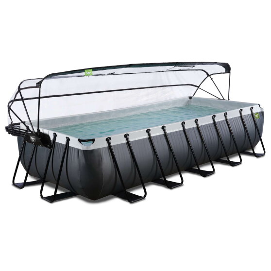 Piscina EXIT Black Leather 540x250x100cm con bomba de filtrado de arena y c&uacute;pula y bomba de calor, color negro