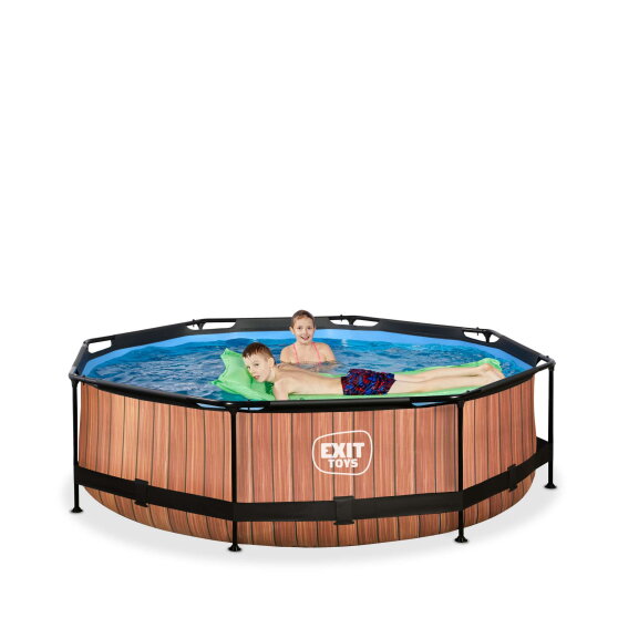 Piscina EXIT Wood &oslash;300x76cm con bomba de depuraci&oacute;n, color marr&oacute;n